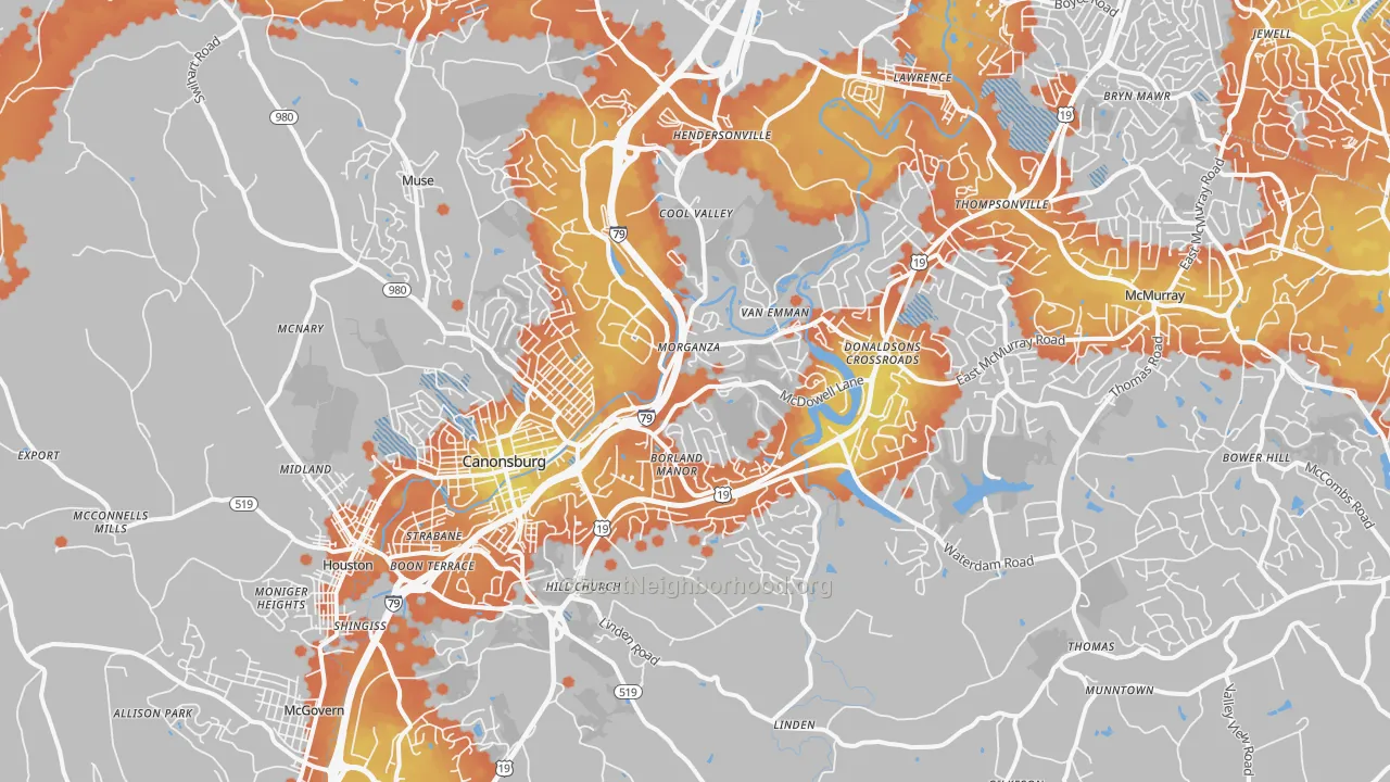 Bike Grade map of Canonsburg, PA