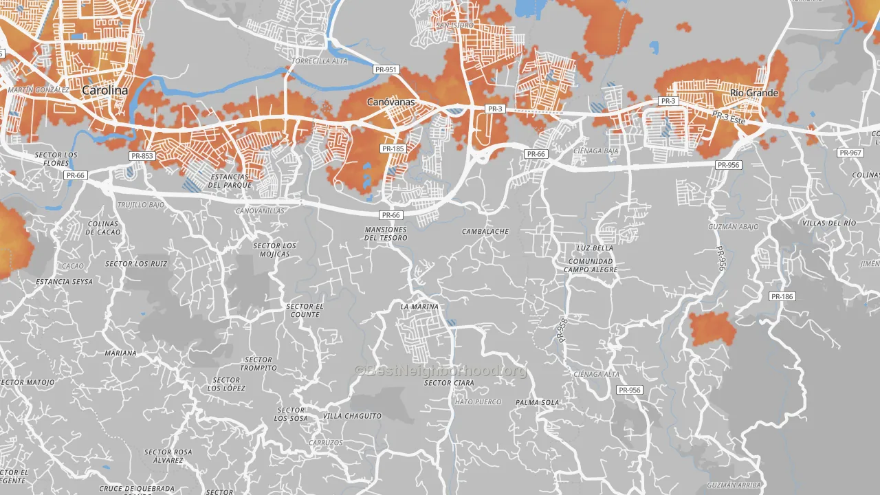 Bike Grade map of Canovanas, PR