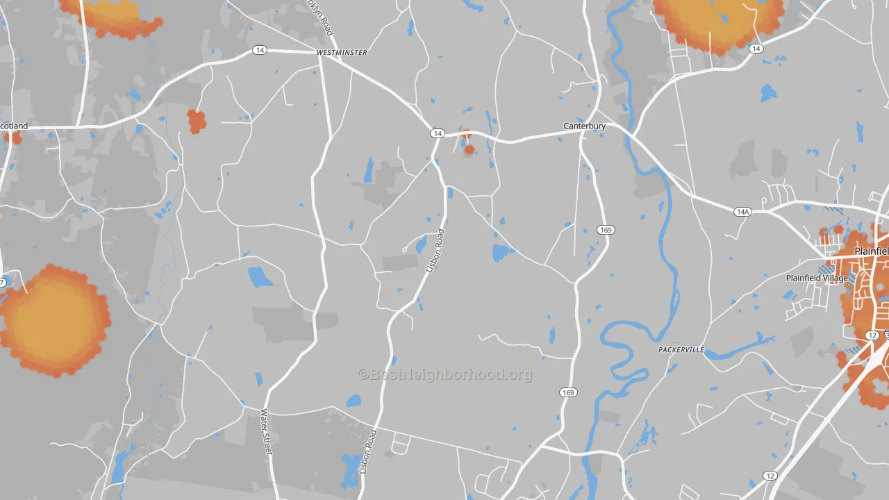 Bike Grade map of Canterbury, CT
