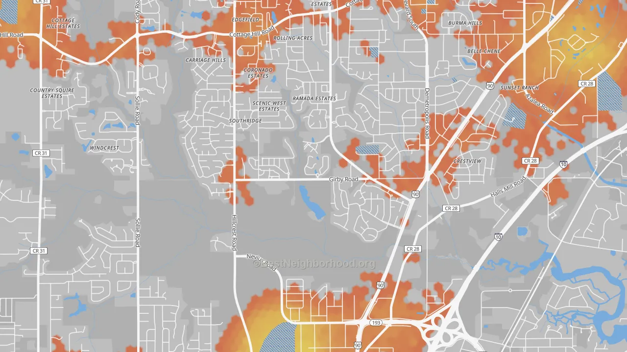 Bike Grade map of Canterbury, Mobile, AL