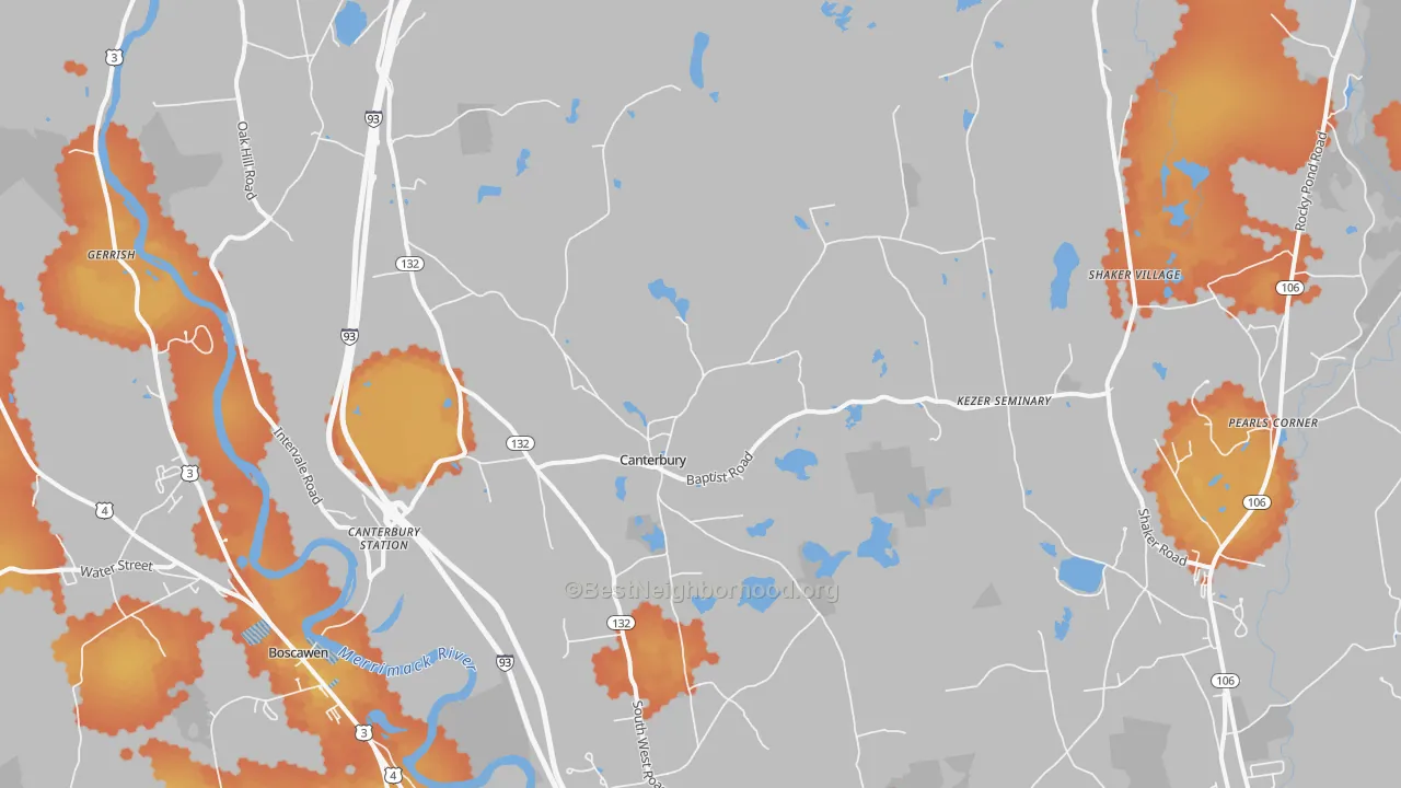 Bike Grade map of Canterbury, NH