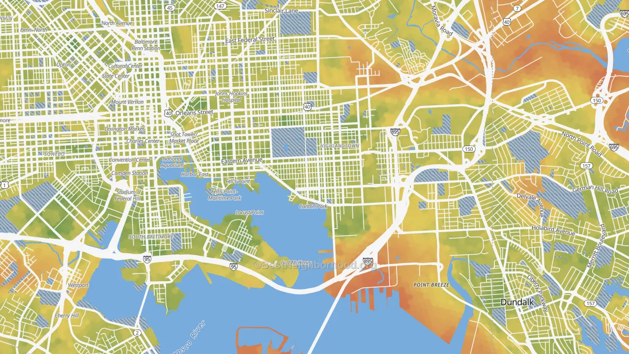 Bike Grade map of Canton, Baltimore, MD