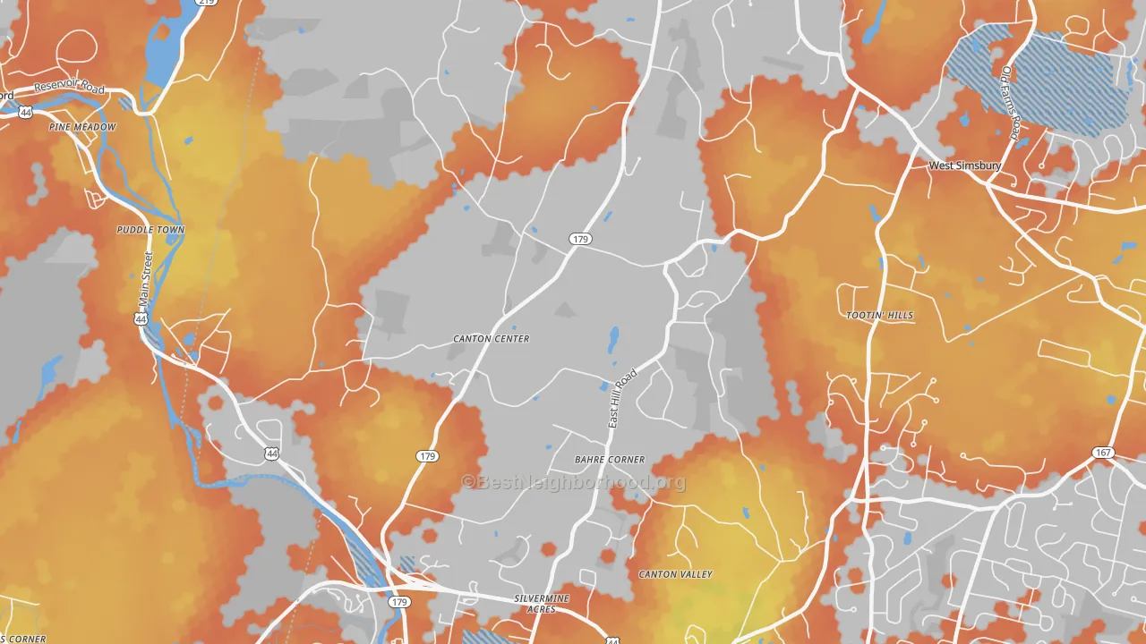 Bike Grade map of Canton Center, CT