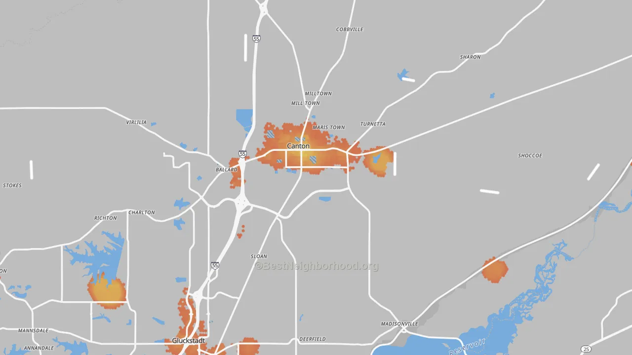 Bike Grade map of Canton, MS