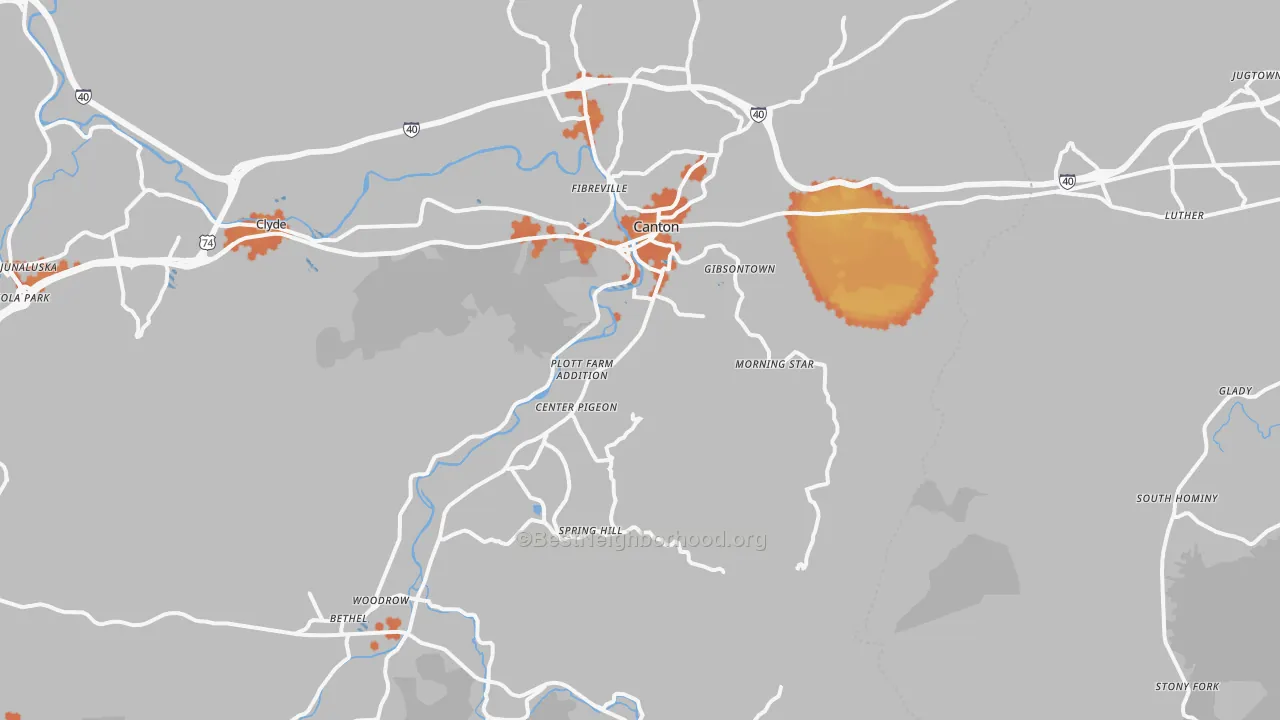 Bike Grade map of Canton, NC