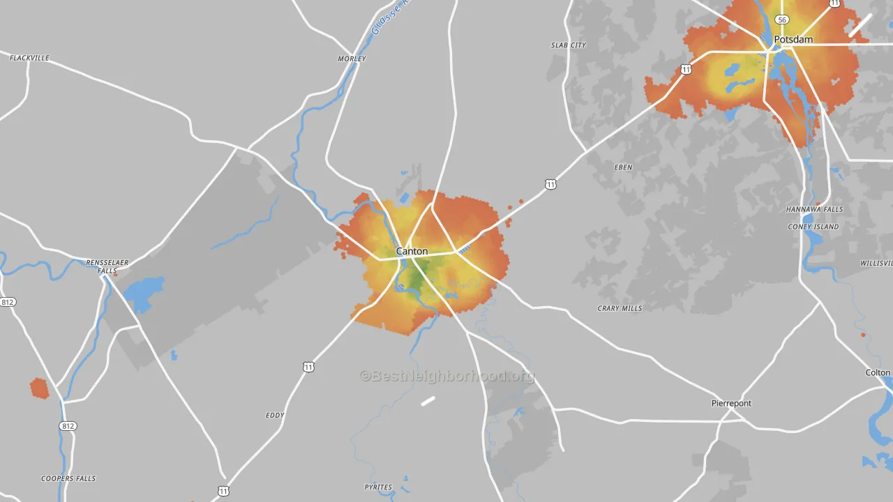 Bike Grade map of Canton, NY