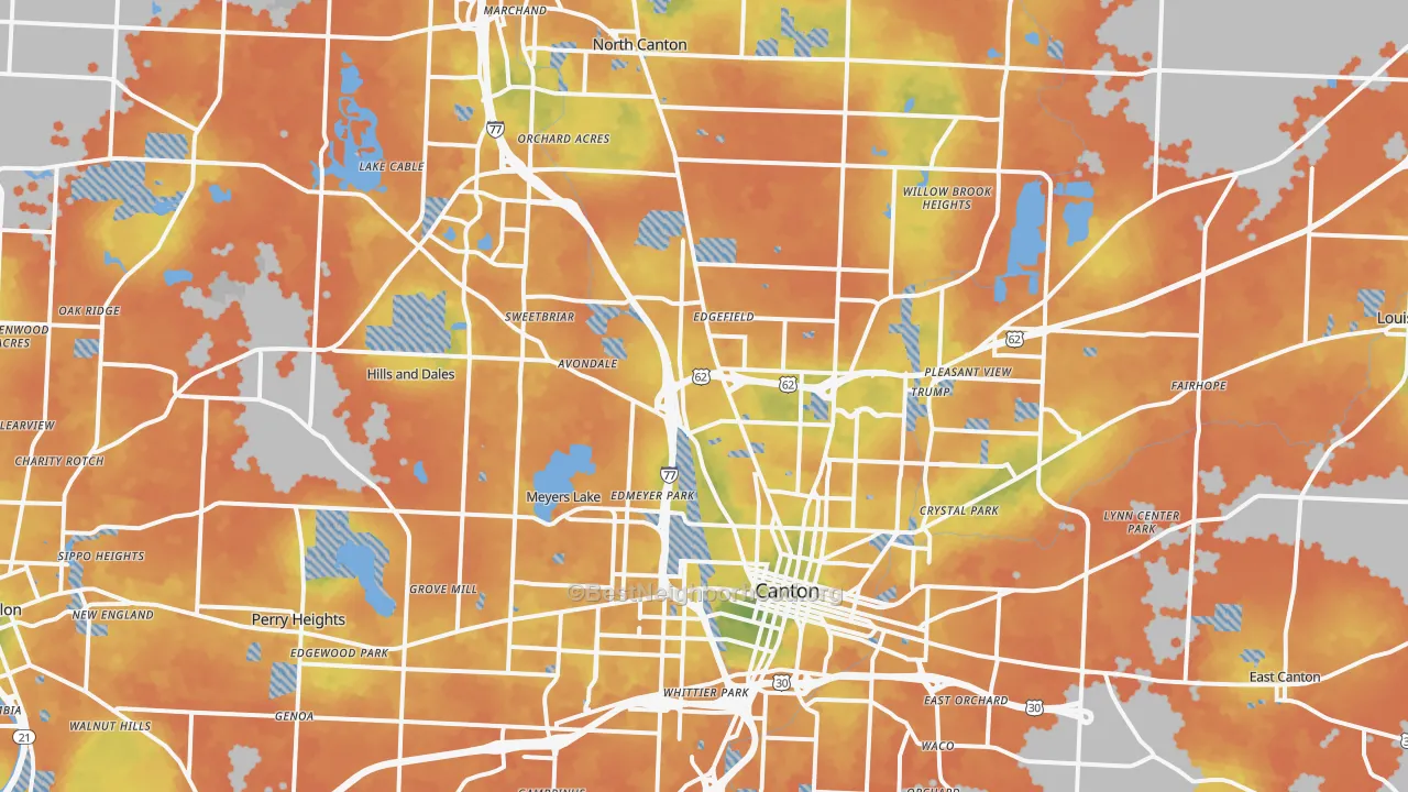 Bike Grade map of Canton, OH