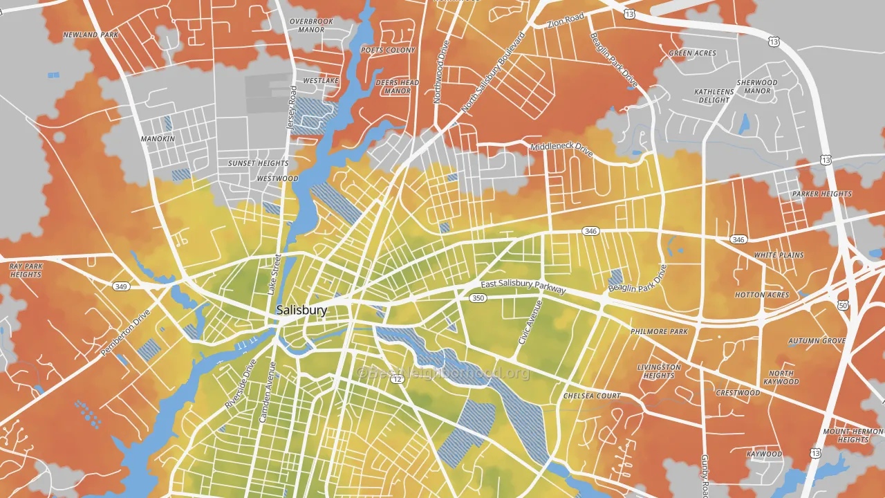 Bike Grade map of Canton, Salisbury, MD