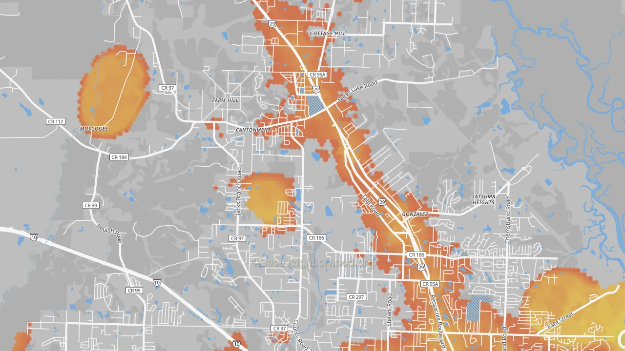 Bike Grade map of Cantonment, FL