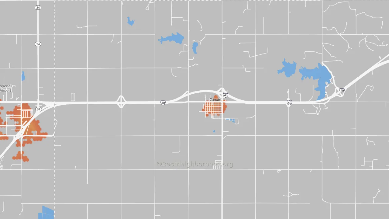 Bike Grade map of Canute, OK