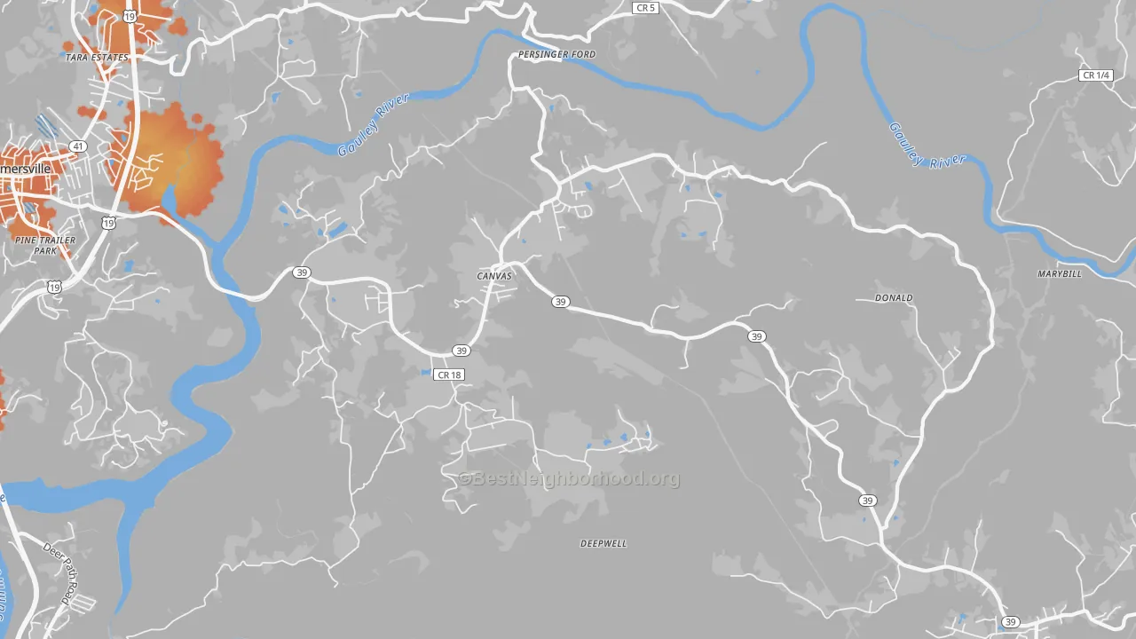 Bike Grade map of Canvas, WV