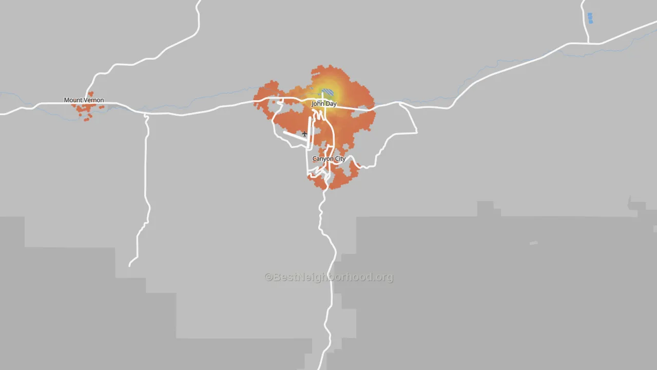 Bike Grade map of Canyon City, OR