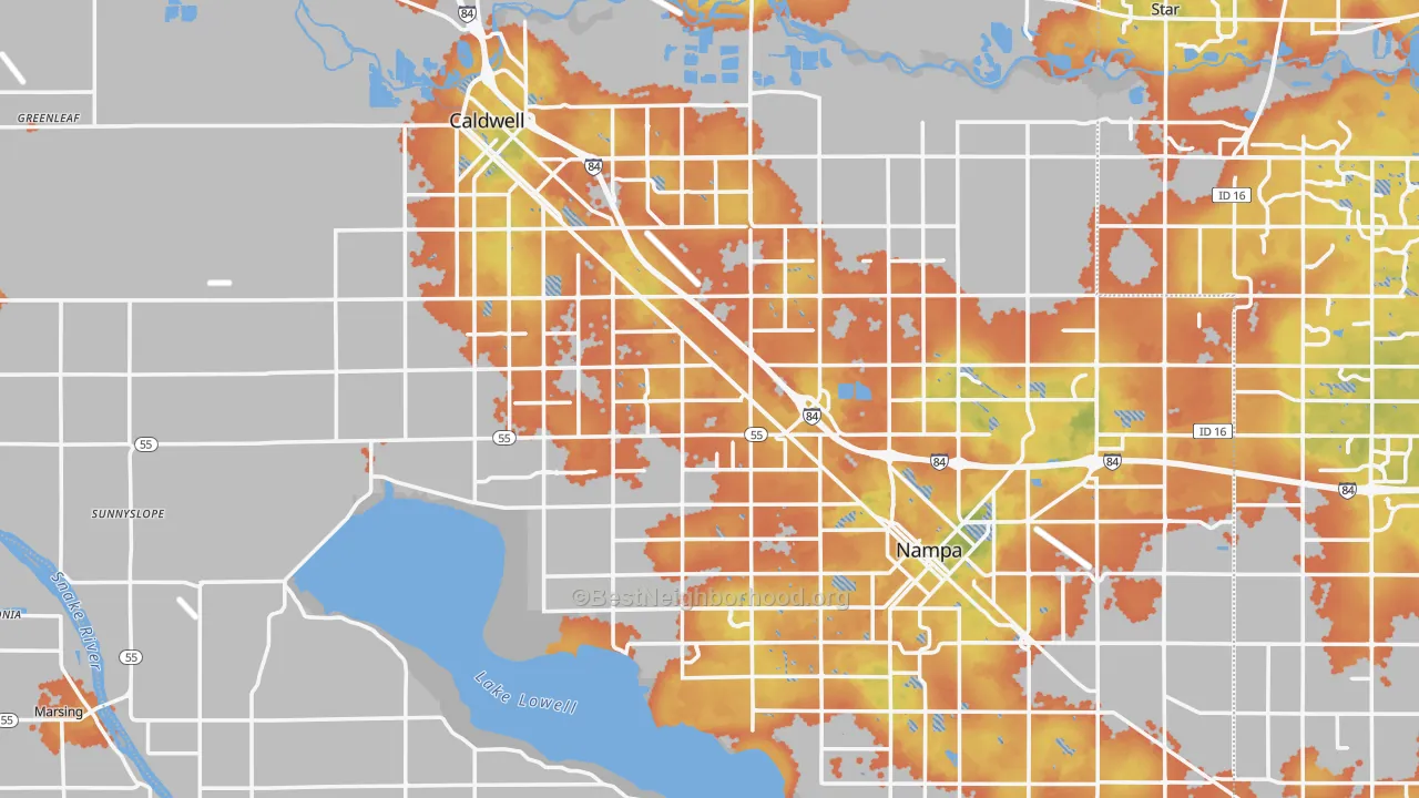 Bike Grade map of Canyon County, ID