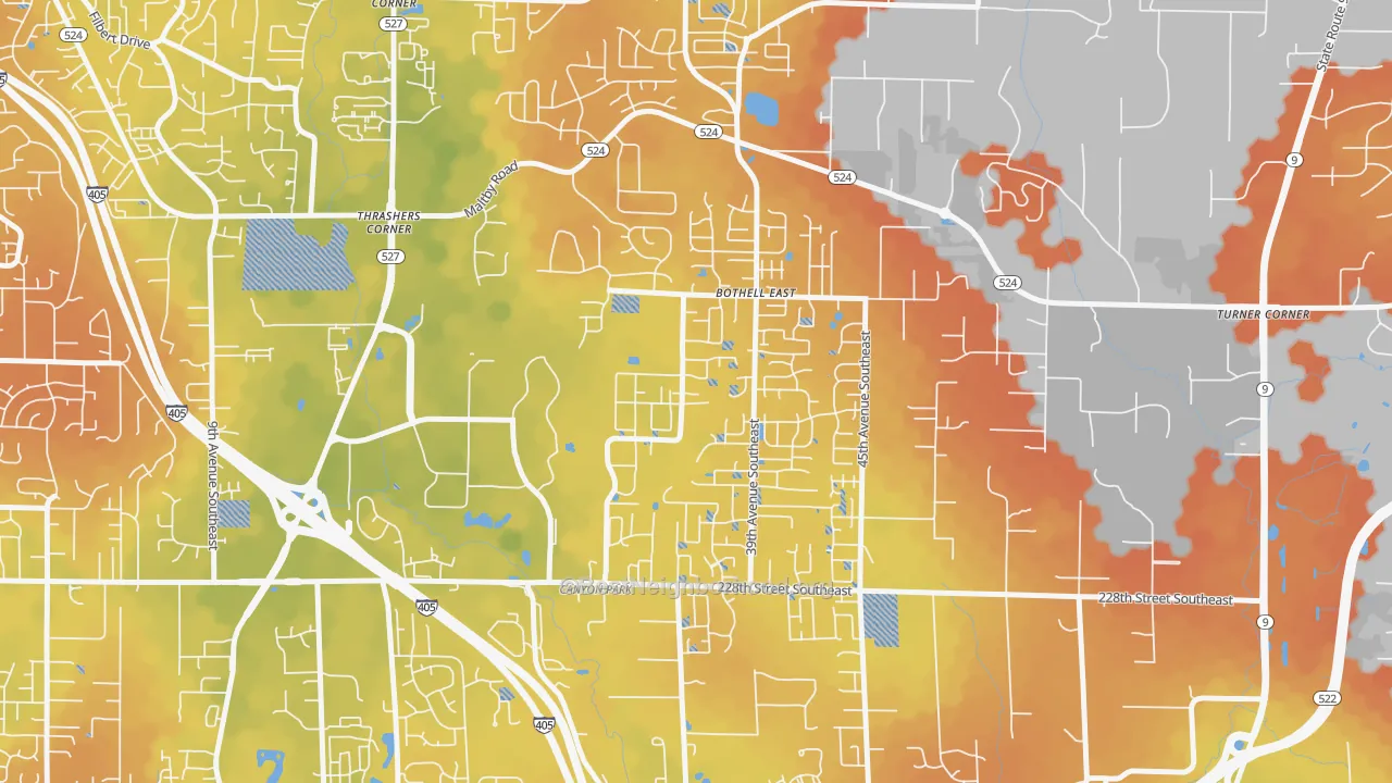 Bike Grade map of Canyon Creek-39th SE, Bothell, WA