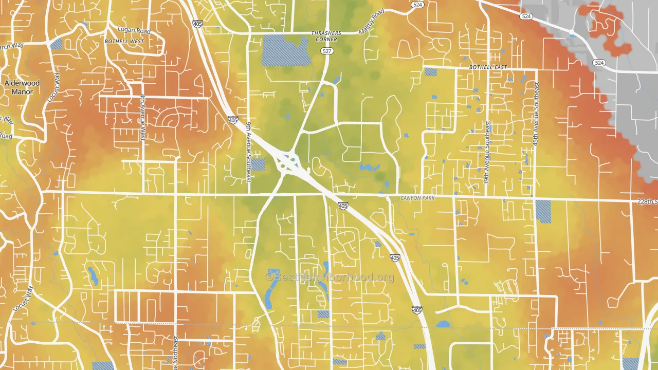 Bike Grade map of Canyon Park, Bothell, WA