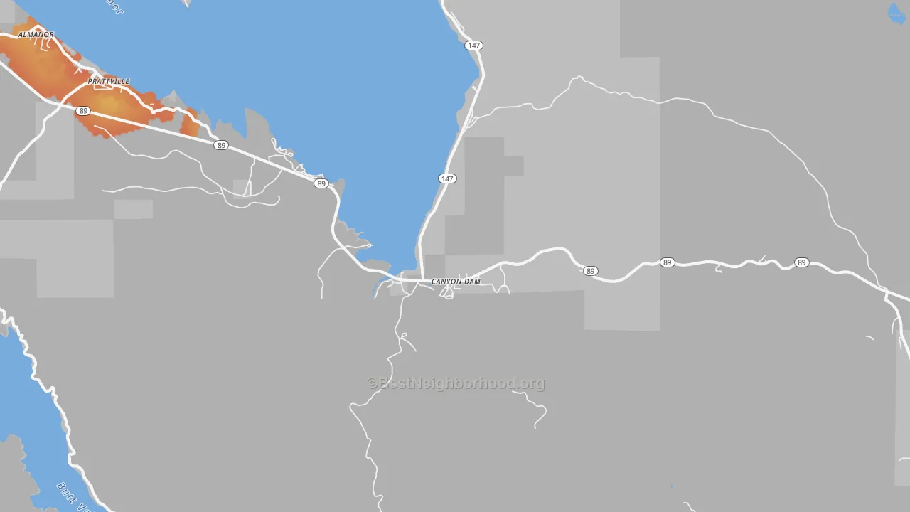 Bike Grade map of Canyondam, CA