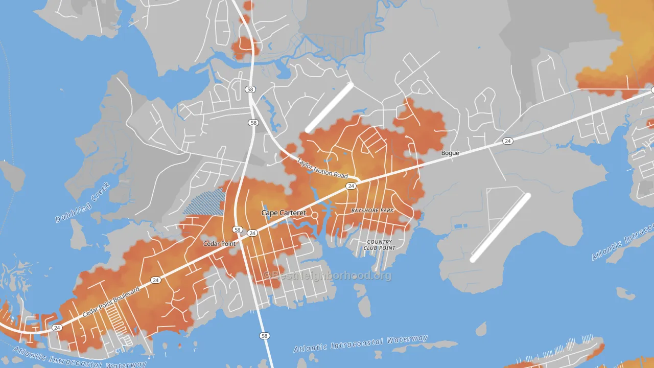Bike Grade map of Cape Carteret, NC
