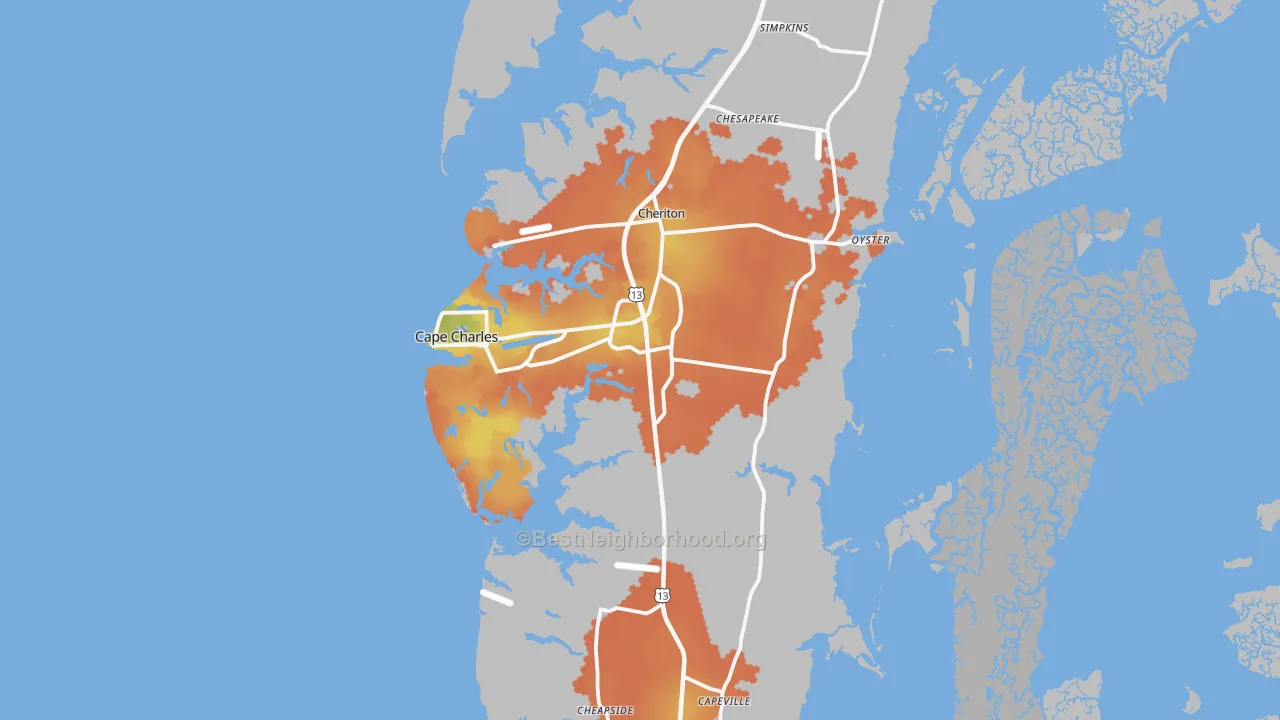 Bike Grade map of Cape Charles, VA