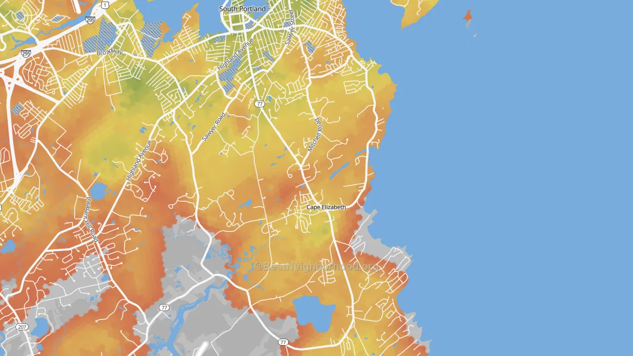 Bike Grade map of Cape Elizabeth, ME