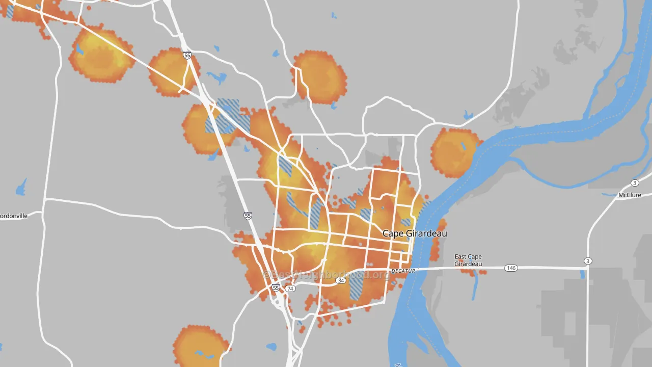Bike Grade map of Cape Girardeau, MO
