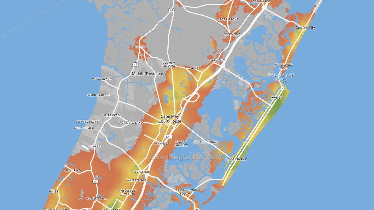 Bike Grade map of Cape May County, NJ