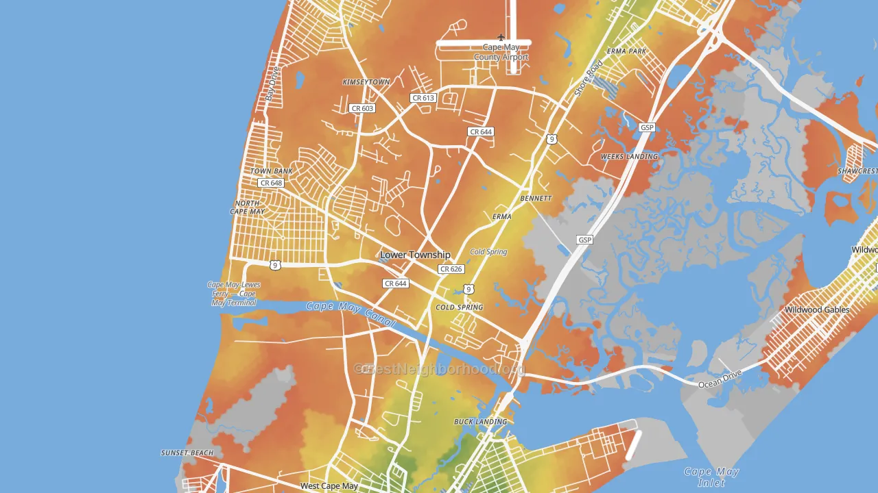 Bike Grade map of Cape May, NJ