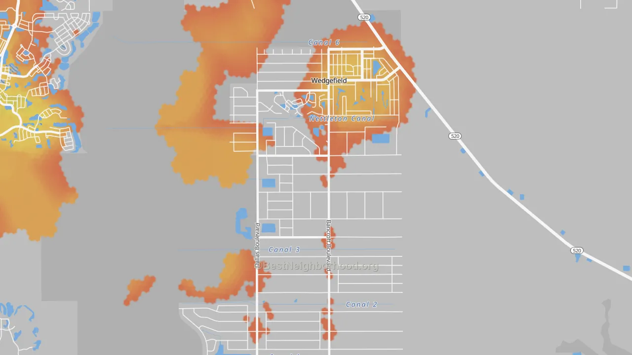 Bike Grade map of Cape Orl Estates, Wedgefield, FL