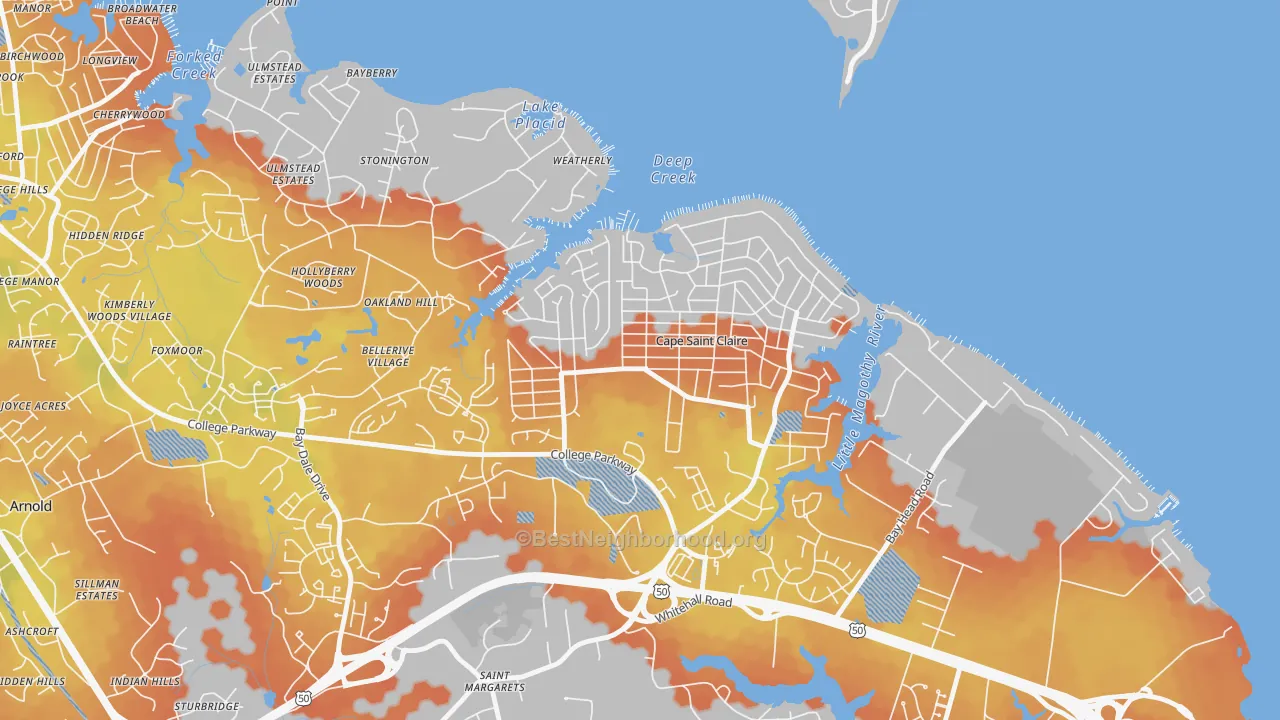 Bike Grade map of Cape St. Claire, MD