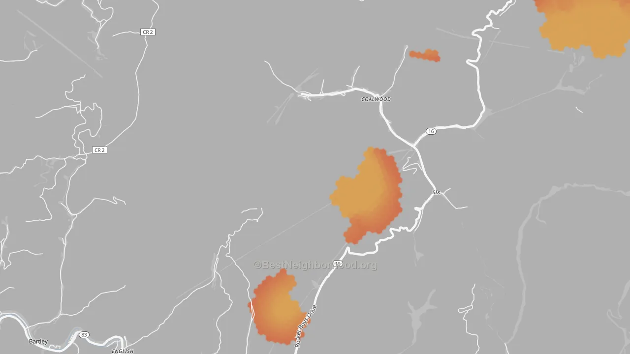 Bike Grade map of Capels, WV