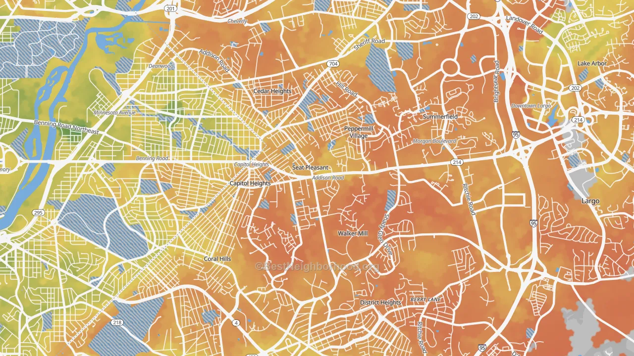 Bike Grade map of Capitol Heights, MD