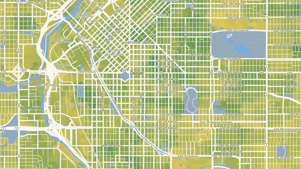 Bike Grade map of Capitol Hill, Denver, CO