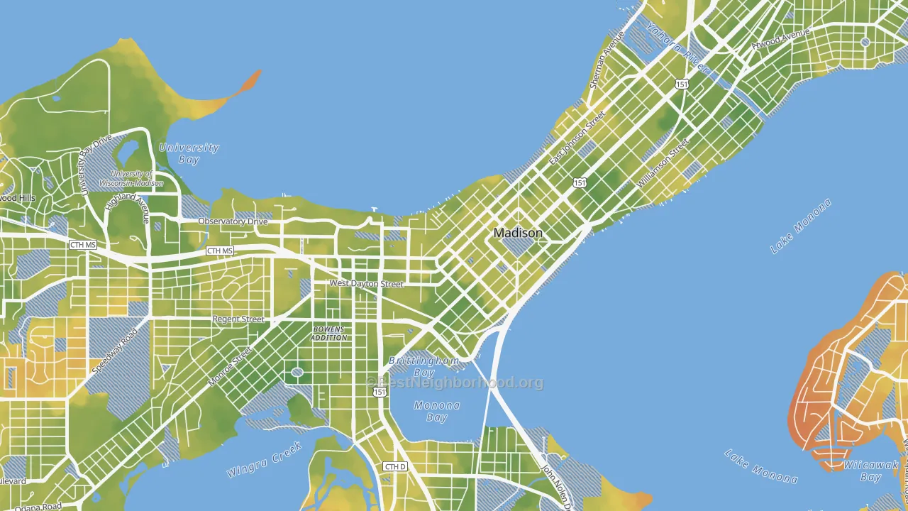 Bike Grade map of Capitol, Madison, WI