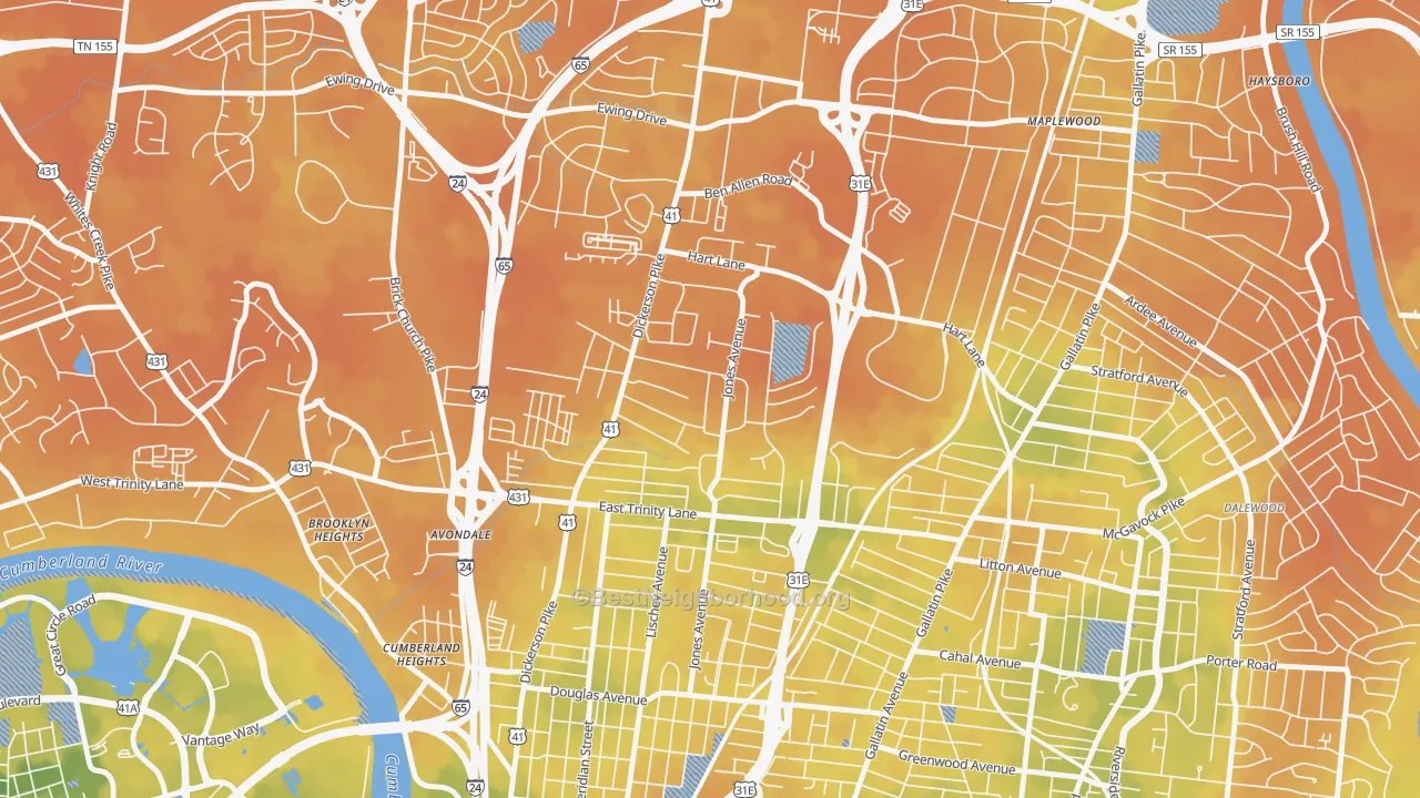 Bike Grade map of Capitol View, Nashville, TN