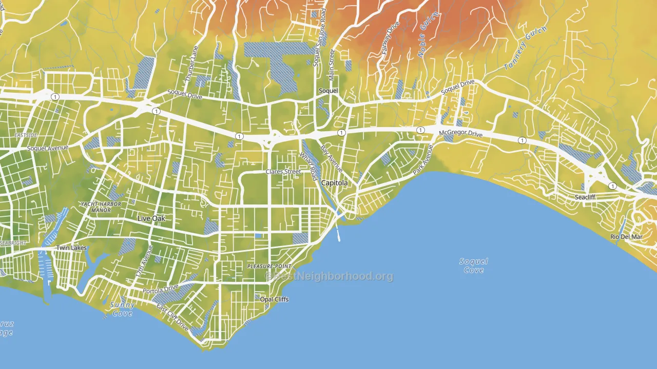Bike Grade map of Capitola, CA