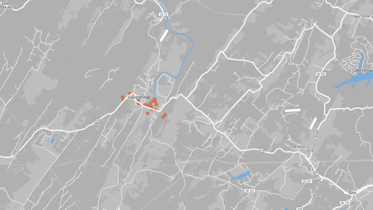 Bike Grade map of Capon Bridge, WV