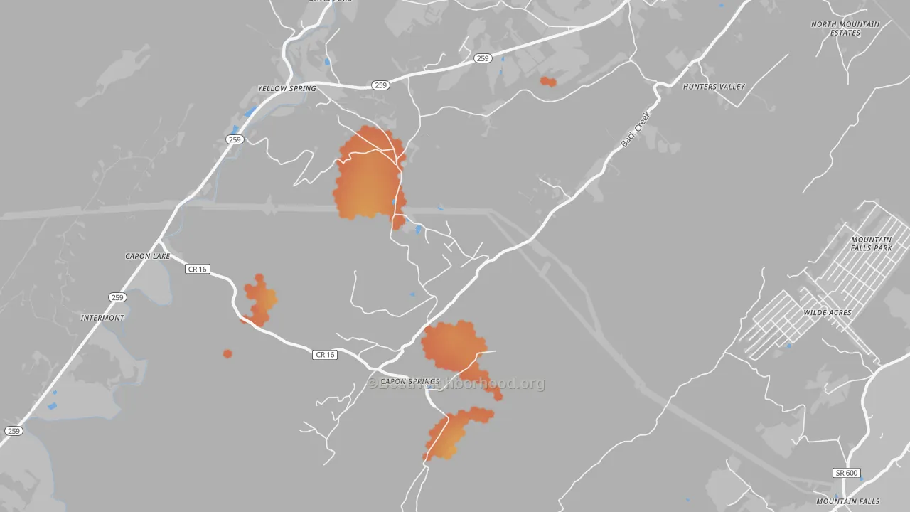 Bike Grade map of Capon Springs, WV