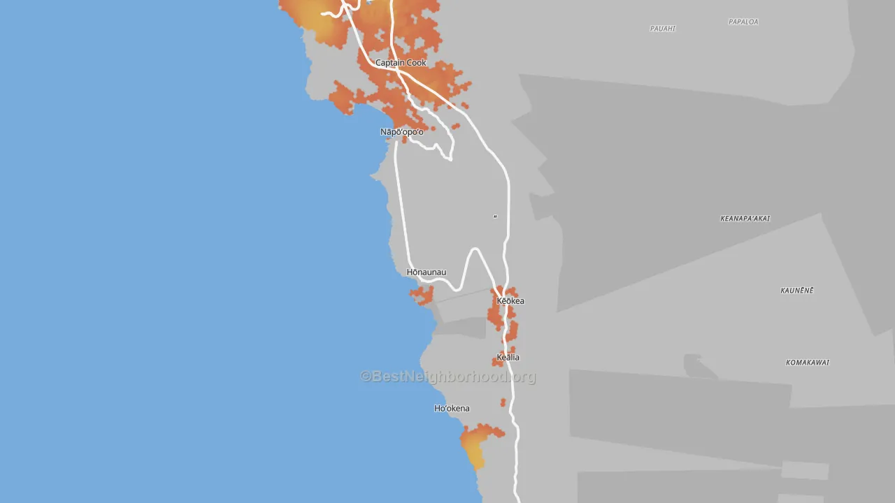 Bike Grade map of Captain Cook, HI