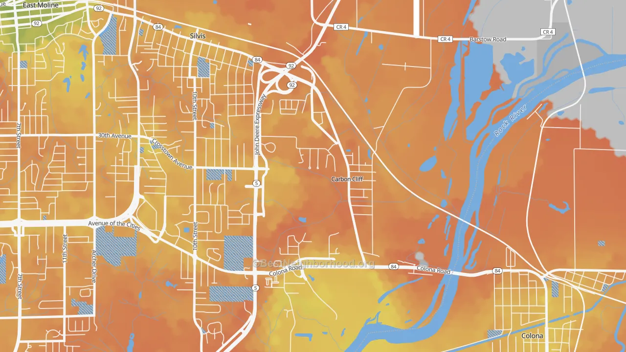 Bike Grade map of Carbon Cliff, IL