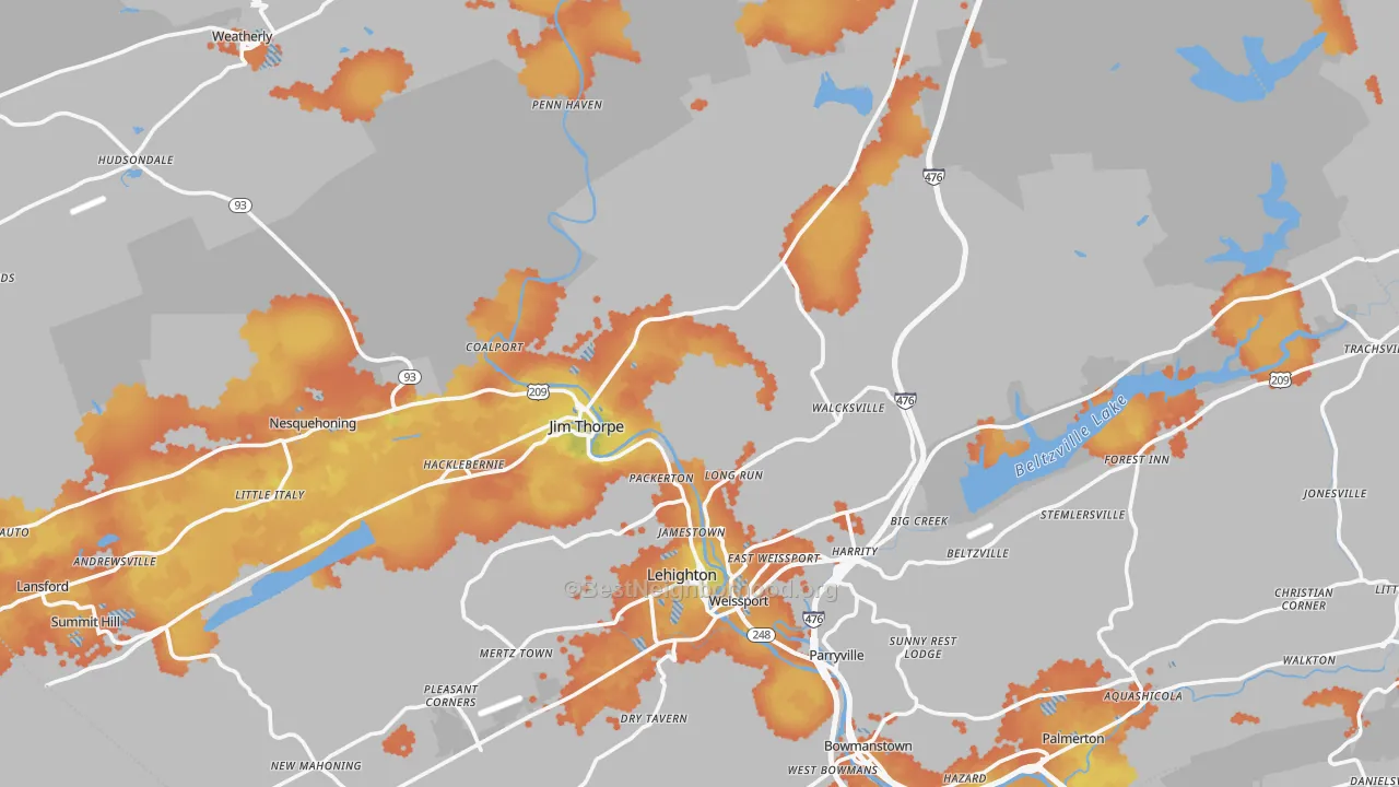 Bike Grade map of Carbon County, PA