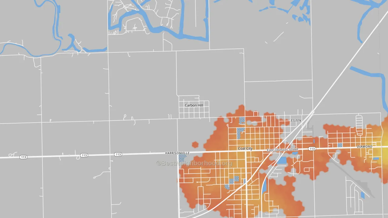 Bike Grade map of Carbon Hill, IL