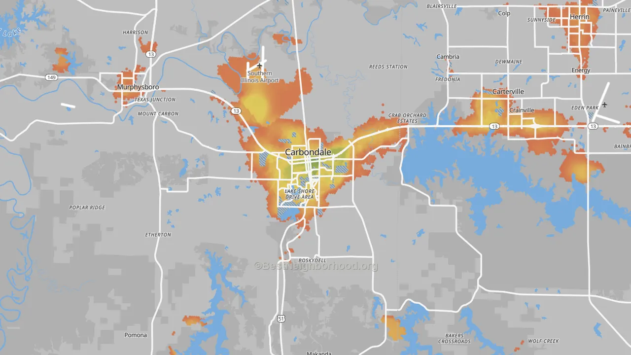 Bike Grade map of Carbondale, IL
