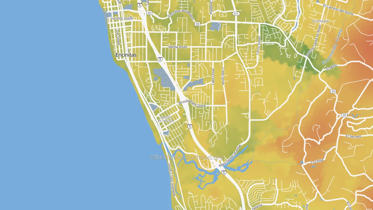 Bike Grade map of Cardiff By The Sea, CA
