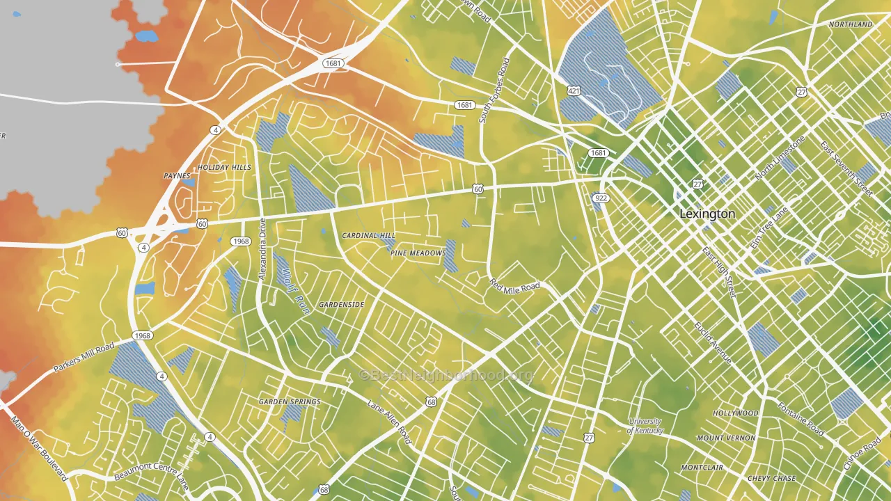 Bike Grade map of Cardinal Hill-Pine Meadow, Lexington, KY