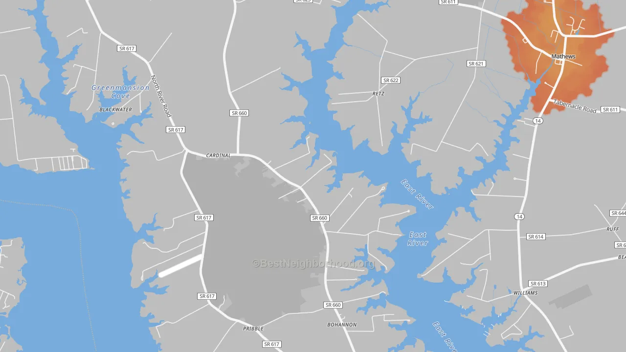 Bike Grade map of Cardinal, VA
