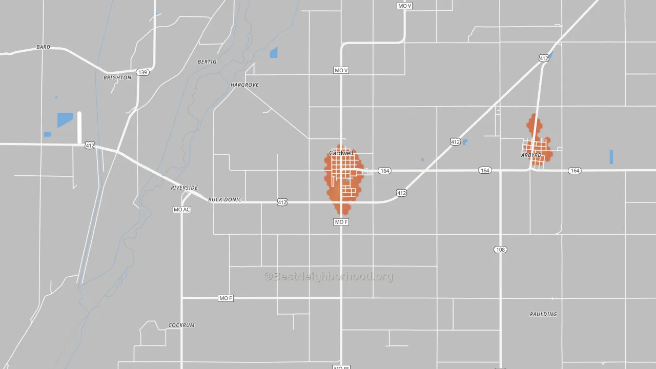 Bike Grade map of Cardwell, MO