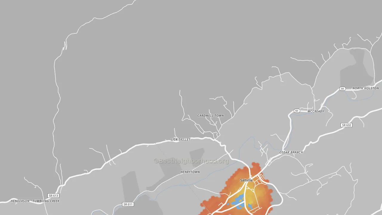 Bike Grade map of Cardwell Town, VA