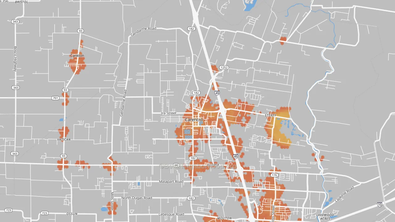Bike Grade map of Carencro, LA
