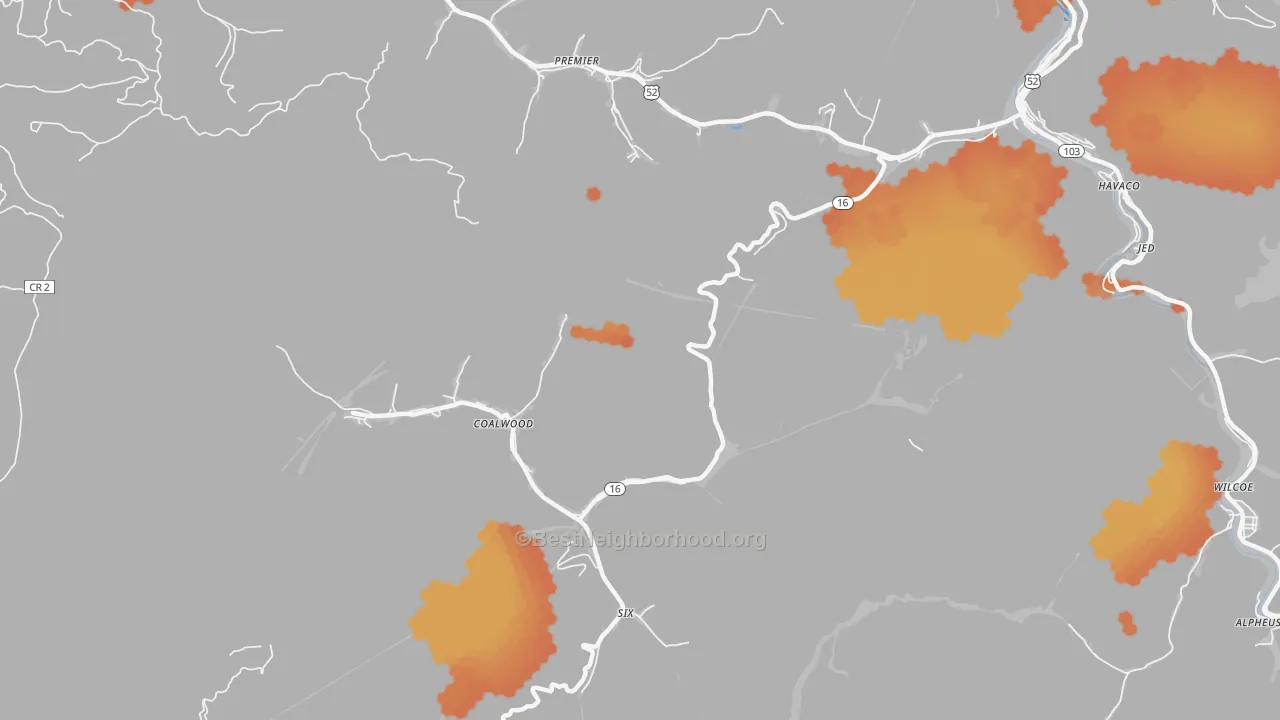 Bike Grade map of Caretta, WV