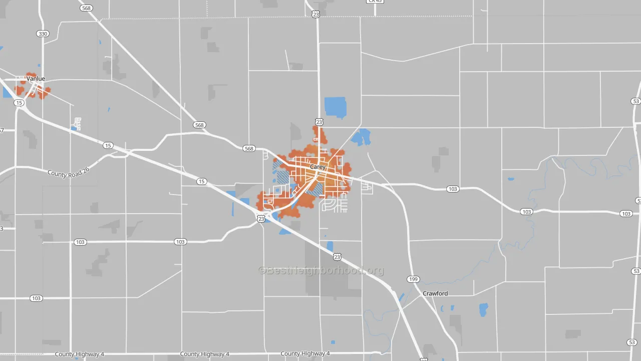 Bike Grade map of Carey, OH