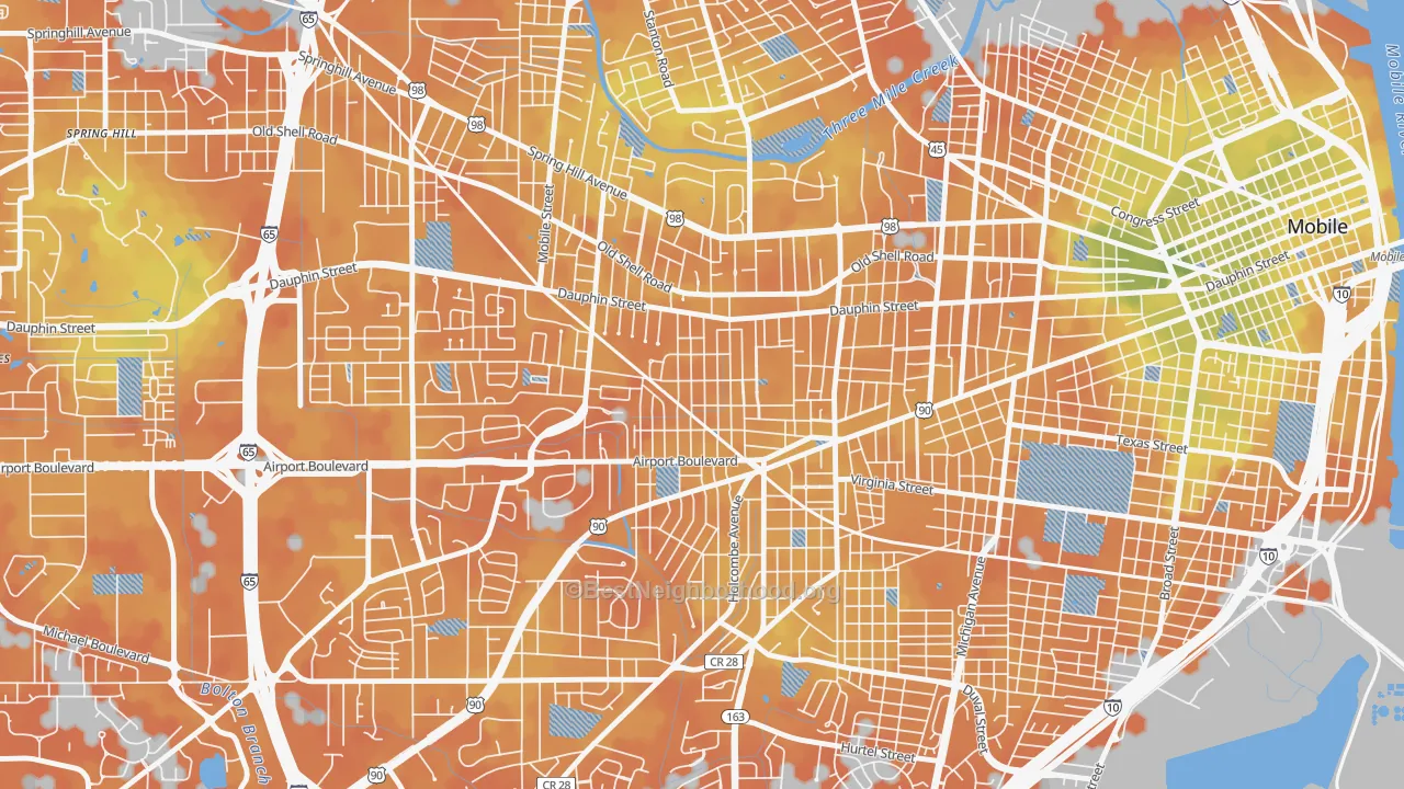 Bike Grade map of Carlen, Mobile, AL
